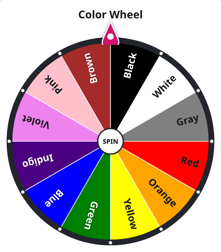 Color wheel spinner with each slice painted in its real color, a rainbow wheel spinner for art and games