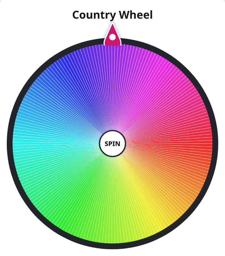 Country wheel spinner with 195 countries of the world