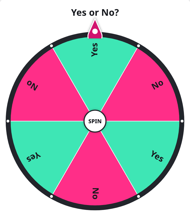 Yes or no wheel spinner with one Yes slice and one No slice